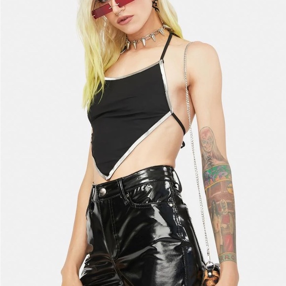 FLAUNT IT TIE BACK HANKER-CHIEF HALTER TOP Black Large - Picture 4 of 14